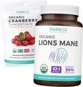 Cranberry Powder & Lions Mane (1-Month Supply) Mindful Cranberry Bundle of Organic Cranberry Concentrate Powder 50:1 Extract (100 Scoops) & Organic Lions Mane Mushroom 10:1 Extract (60 Caps)