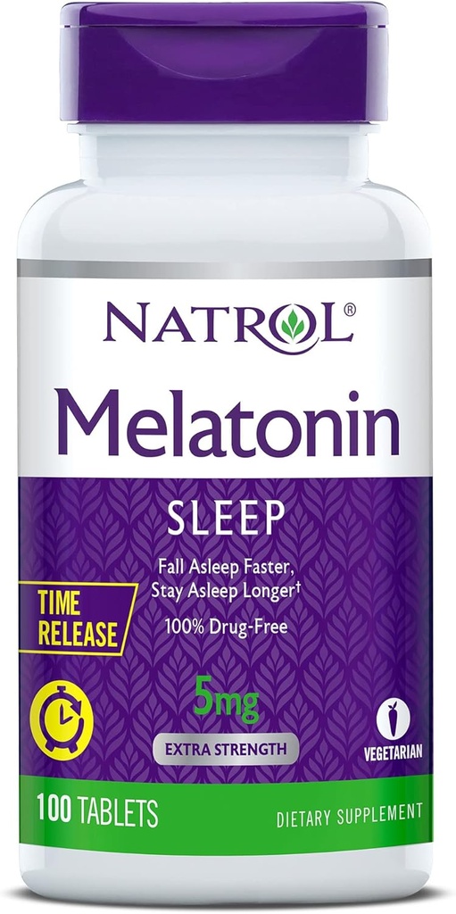 Natrol タイム リリース メラトニン 5 mg, 残りの睡眠のためのサプリメント *, 100 錠 (パック 2), 200 日の供給