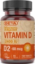 DevaビーガンビタミンD2 60 mcg 2400 IU、Ergocalciferolサプリメント無し 動物成分、90錠、1パック