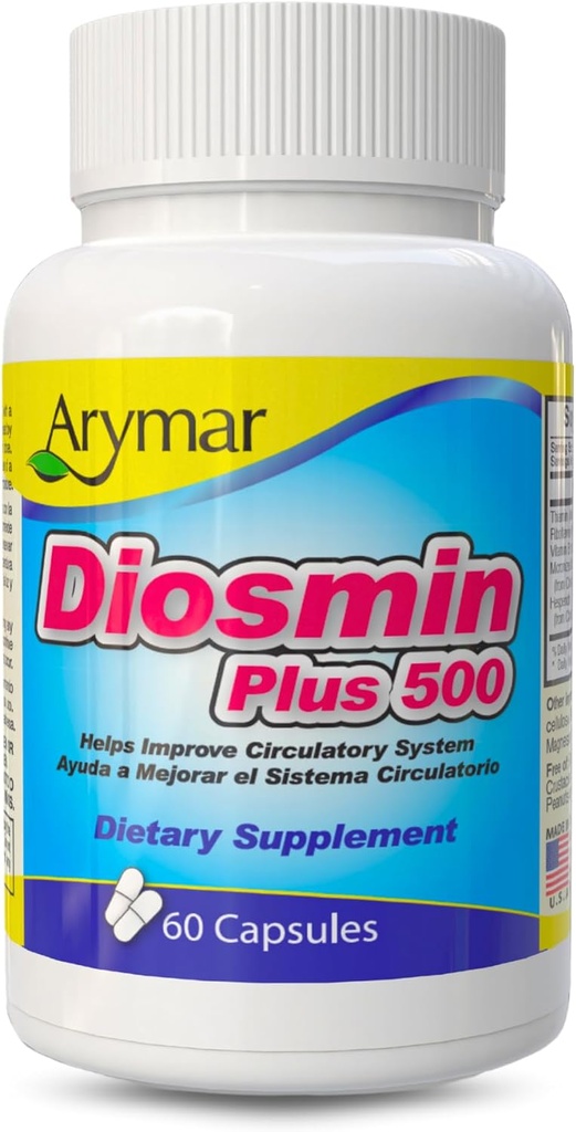 Arymar Diosmin Plus 500 mg – Circulatory Support Supplement with Micronized Diosmin, Hesperidin & B‑Complex – 60 Capsules