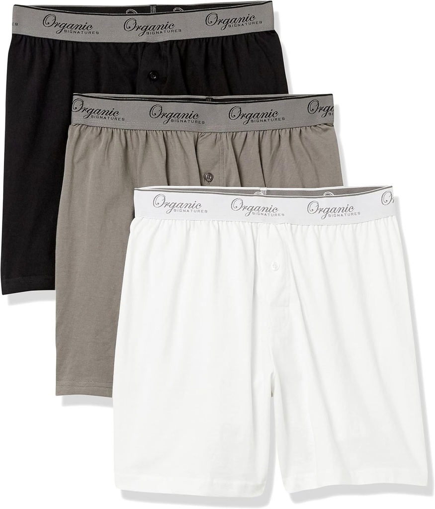 オーガニックシグネチャーメンズボクサー100%オーガニックコットン、男性用ソフトボクサー、3パック