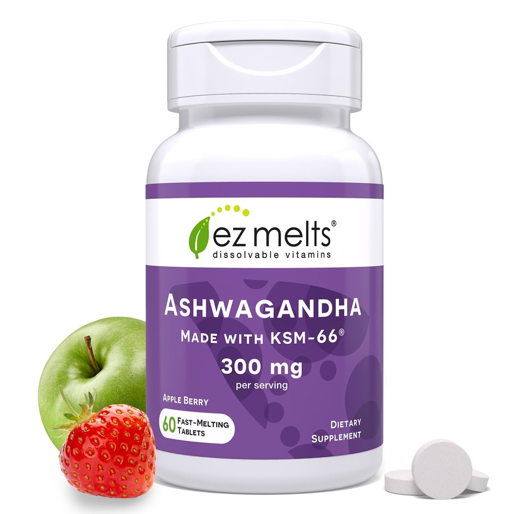EZの溶解の分解性KSM-66 Ashwagandha、300のmg、砂糖なし、圧力、睡眠および気分サポート補足、30日の供給、Appleのベリー フラバー - 1のパック