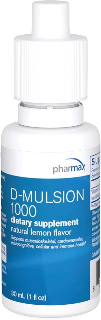 Pharmax D-Mulsion | Liquid Emulsified Vitamin D | 1 fl. oz. | Natural Lemon Flavor