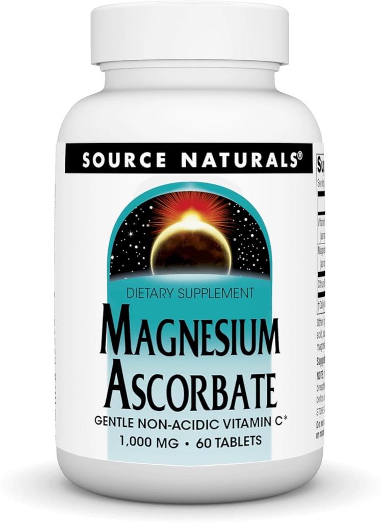 Source Naturals Magnesium Ascorbate, Non-Acidic Vitamin C* -1000 mg, 60 Tablets
