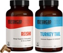FreshCap のきのこのウェルネス デュオ: 長寿のための Reishi 14,000mg + 免疫&消化の健康のためのトルコの尾 10,000mg – 120 カプセル 各