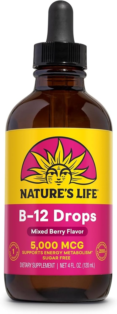 Nature's Life B12は5000 mcg - ビタミンB12メチルコバラミン - 液体B12サプリメント エネルギー代謝、神経機能と赤血球サポートナチュラルミックスベリー、砂糖無料(200 Serv、4oz)