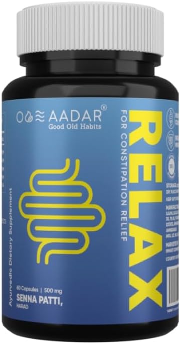 AADAR Re-LAXの便秘救済、アーユルヴェーダの消化器サポートと腸のウェルネスカプセル、60ユニット - Senna、Harade、消化のためのAjwainカプセル付き