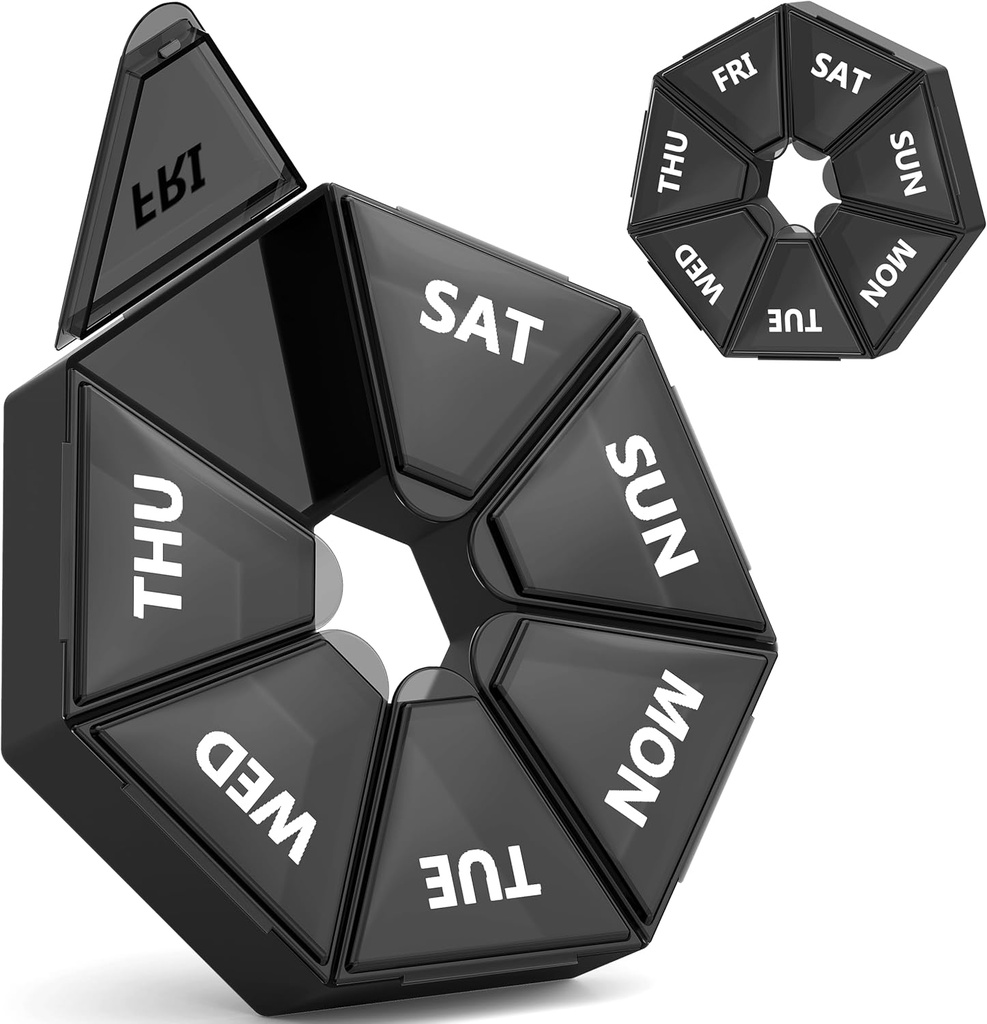 ゼリボ、週刊ピルオーガナイザー、2パックポータブルトラベルピルボックスディスペンサーケース6色(セブンデー)ビタミン/魚油/錠剤/サプリメント - 関節炎フレンドリー(黒)の新しい版