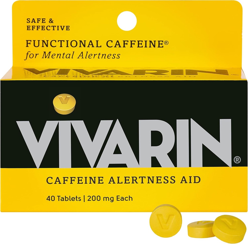 Vivarin、カフェインの丸薬、線量ごとの200mgカフェイン、安全そして効果的にあなたがAwake、砂糖、カロリーまたは隠された原料、エネルギー補足、40のタブレットとどまるのを助けます