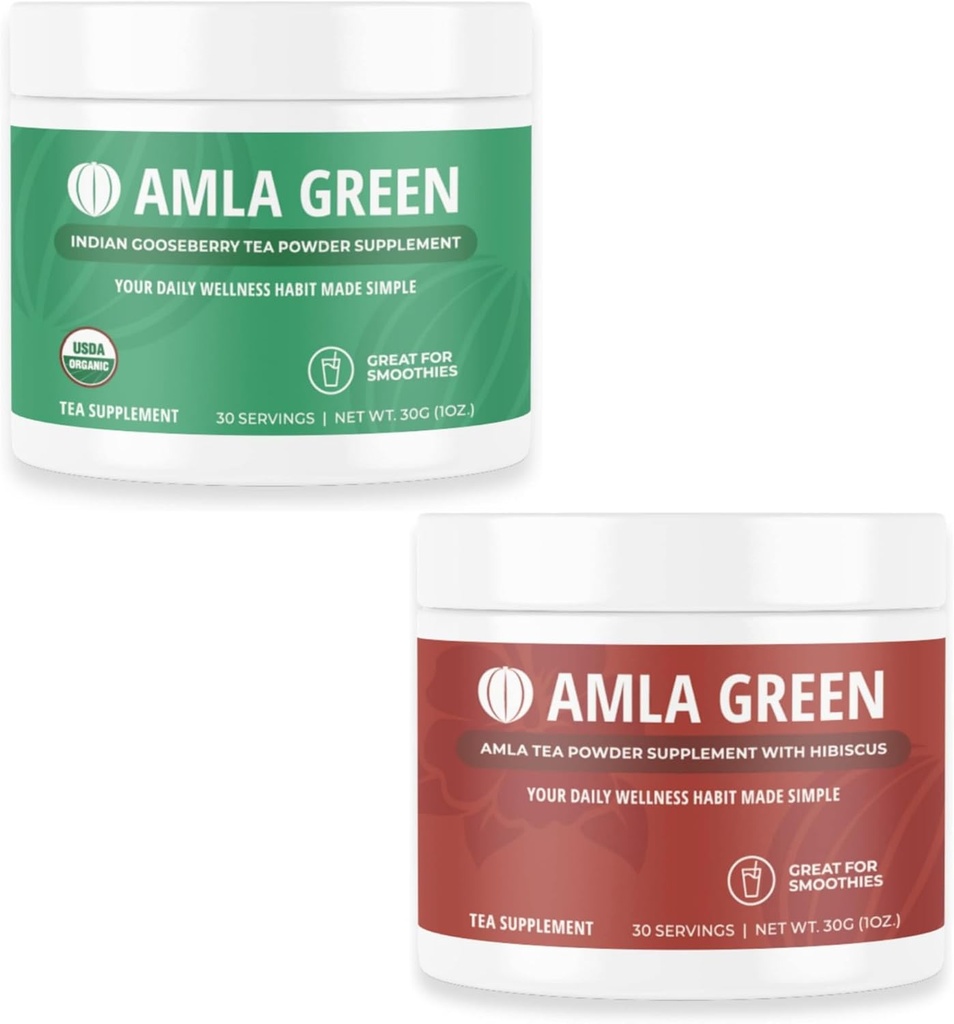 Amlaパウダー&グリーンティースーパーフードは、インドのグーズベリー&ハイビスカス、オーガニック、ビーガン、30のサービングとサプリメント