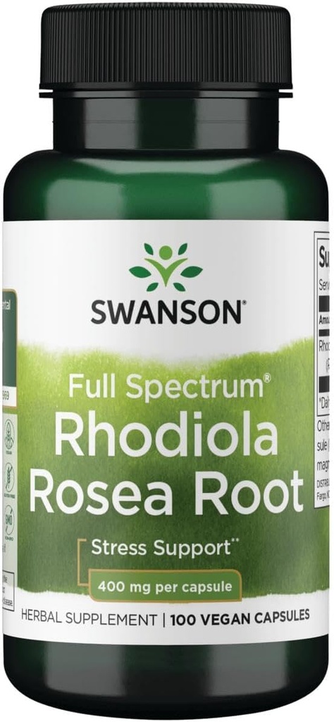 Swanson Rhodiola Rosea Root - バランス&ストレスサポートを促進する適応性ハーブサプリメント - エネルギーサポートのための自然なフォーミュラ - (100カプセル、400mg各)
