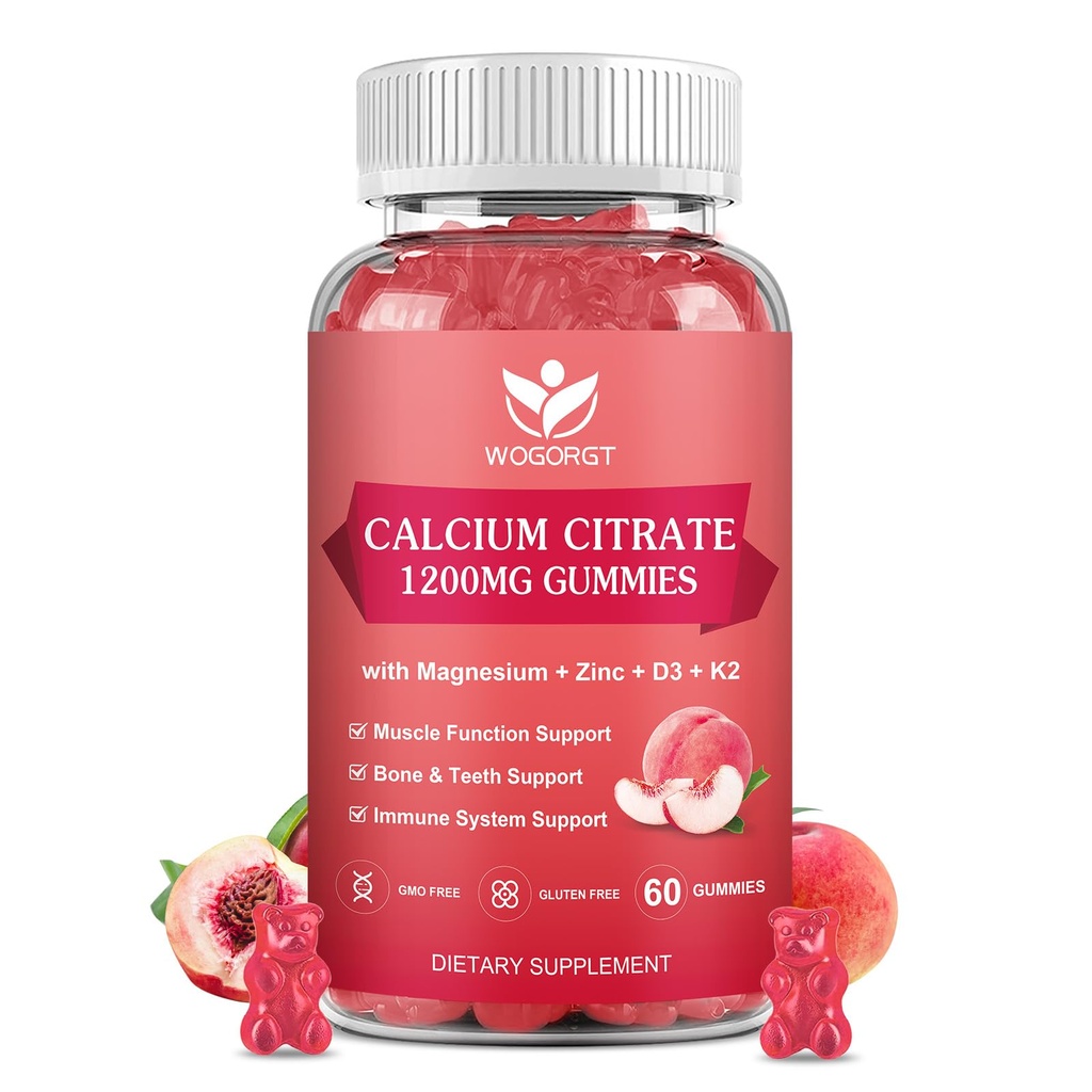 ビタミンD3 K2のCalciumのクエン酸塩1200mgのグミー-Bone、Teeth、女性及び人のための免疫サポートのための海苔のエキスが付いているChewableカルシウム マグネシウム亜鉛d3の補足- 60のグミー