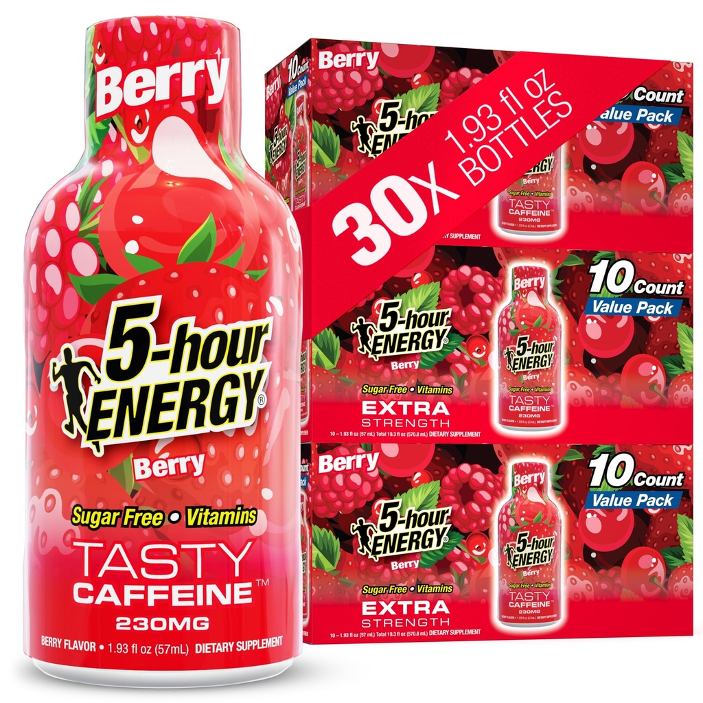 5時間のEnergyは余分強さ、ベリー味、30の計算、1.43の小麦粉のOz、砂糖の自由な、ゼロカロリー、アミノ酸およびエッセンシャルBのビタミン、食事療法の補足、感じの警告および高められた、230のmgのカフェインを撃ちます