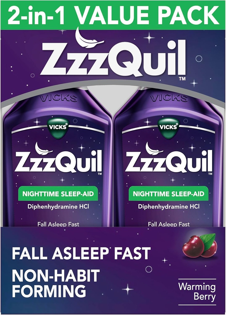 ZzzQuil、睡眠の援助、夜間睡眠の援助の液体、50のmgのDiphenhydramine HClの落下睡眠の速い、非習慣の形成、温暖な果実味、12のFLのOZ (パッケージ2)