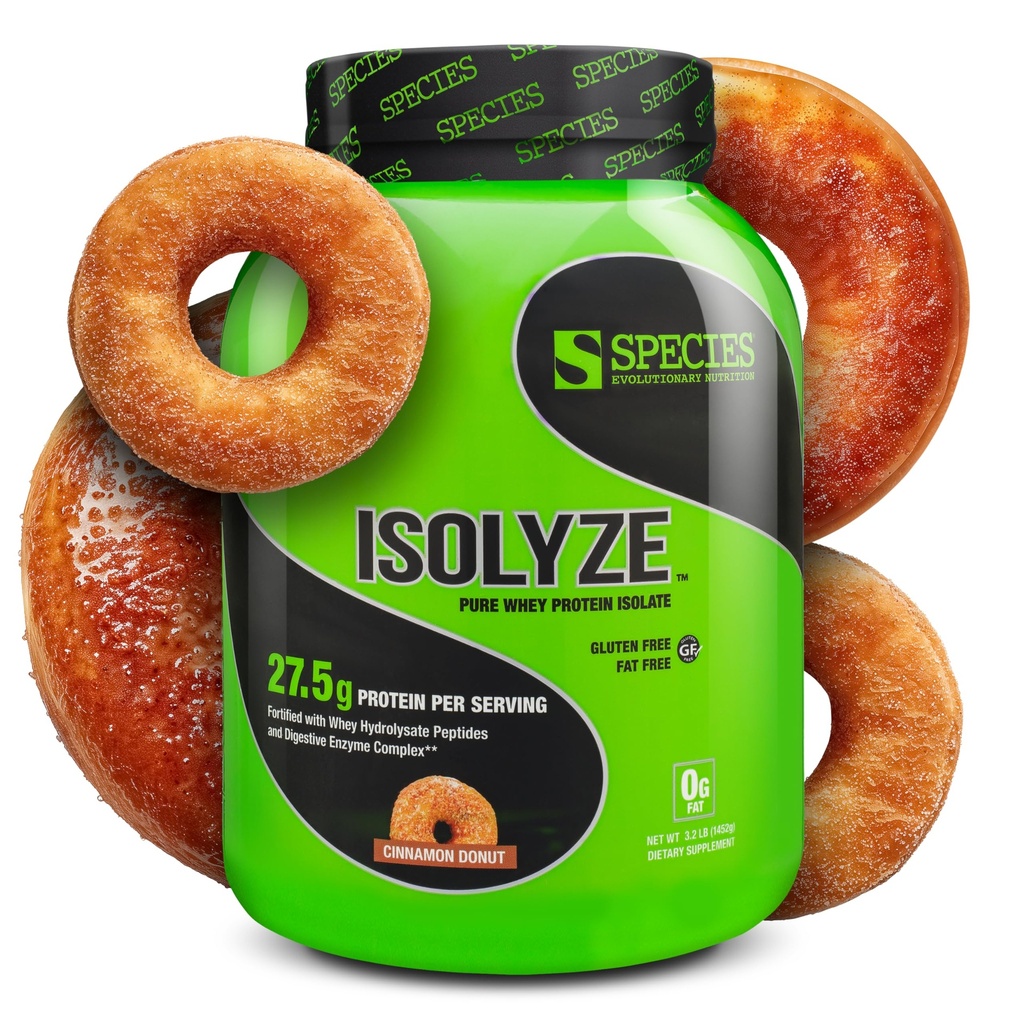 Speciesの栄養物のIsolyzeのWheyの蛋白質の粉、筋肉建物のための100%のWheyの分離剤、スコップごとの27.5g蛋白質、砂糖及び低い脂肪無し(シナモンのドーナツ、44のサービング)