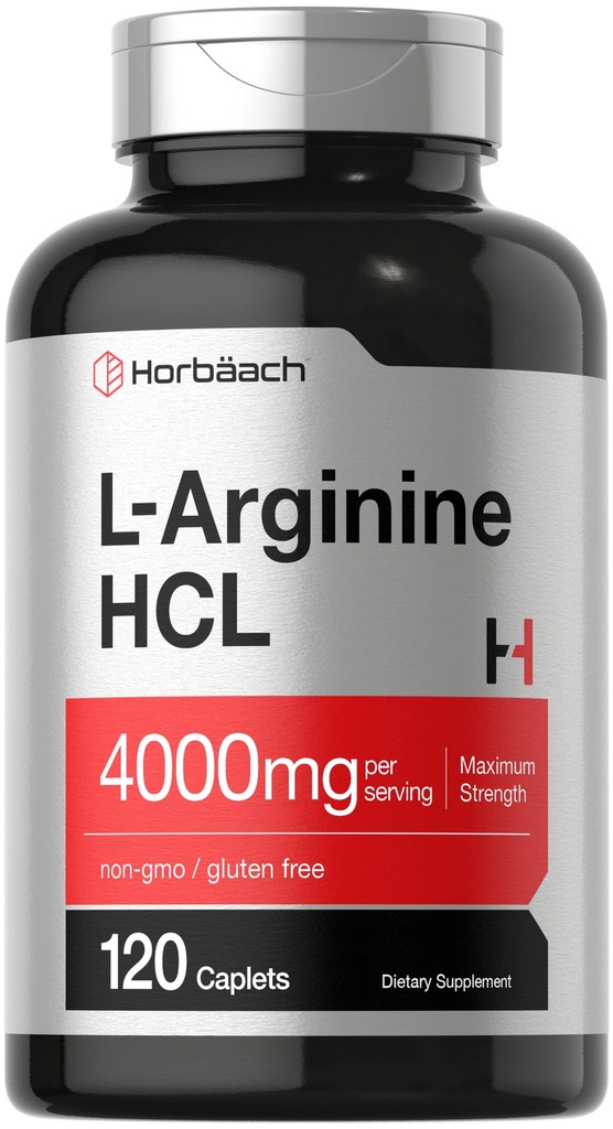 ホルバハチ L-アルギニン HCL 4000mg | 120 カプレット | 男性と女性のためのアミノ酸 | ニトリ酸化物サプリメント | ベジタリアン・非GMO・グルテンフリーサプリメント