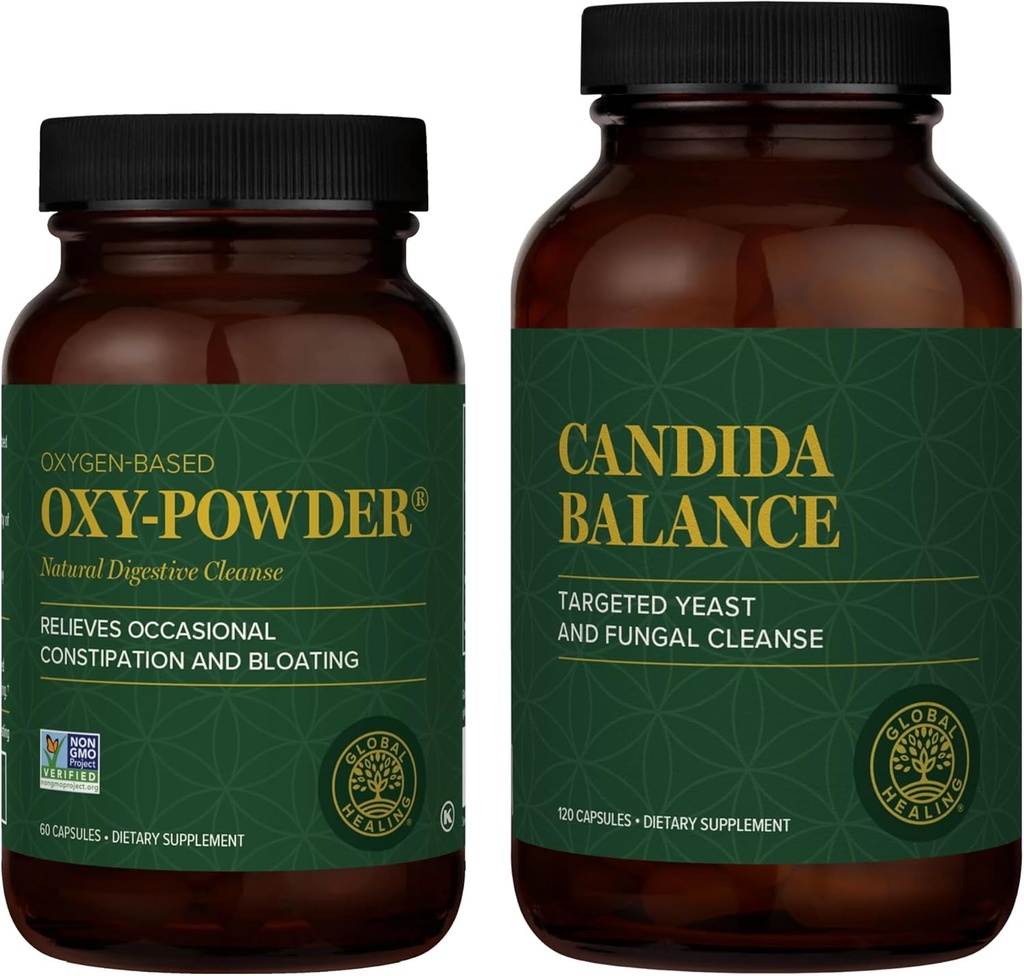 グローバルヒーリングセンター Oxy-Powder & Candida Balance Kit - 天然カンジダクレンジング、フェミニンバランスコンプレックスのための女性の男性とデトックスのための便秘救済