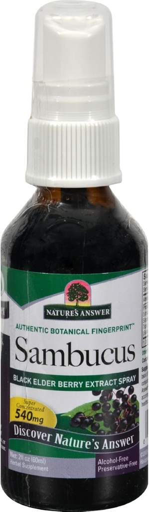 Nature's Answer Sambucus Syrup Extract Spray 2 Fluid Ounces | 免疫ブースター ゴー | 旅行に優しい | 抗酸化剤が豊富 | 自然免疫サポート