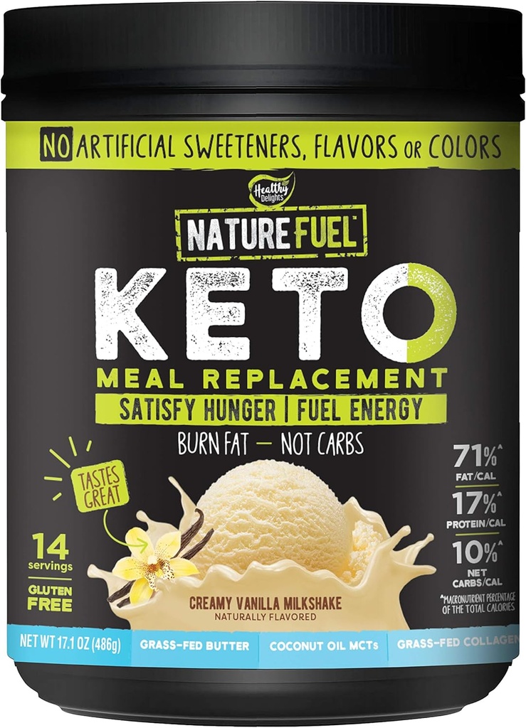 Nature Fuel Ketoミール交換パウダー - ココナッツオイルMCTと草フィードバターとグルテンフリー - クリーミーバニラミルクセーク - 14のサービング - パントリーフレンドリー、17.1 Fl Oz