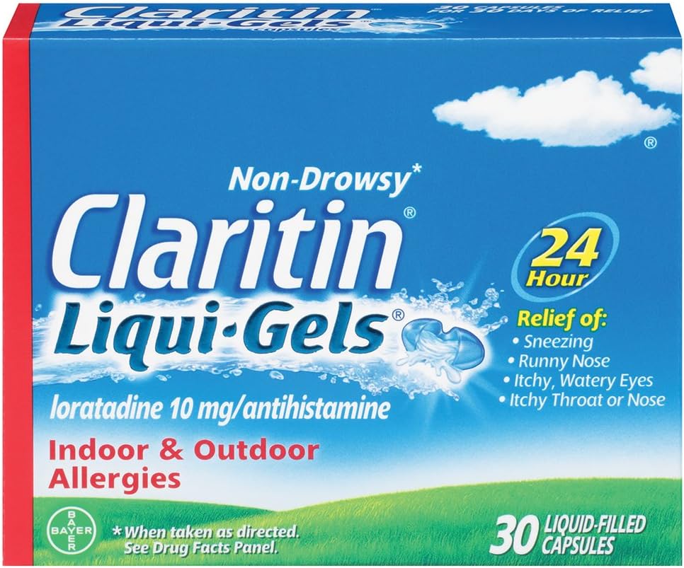 Claritin Liqui-Gels 24時間アレルギー救済、非眠気アレルギー薬、Loratadine Antihistamineカプセル、30カウント