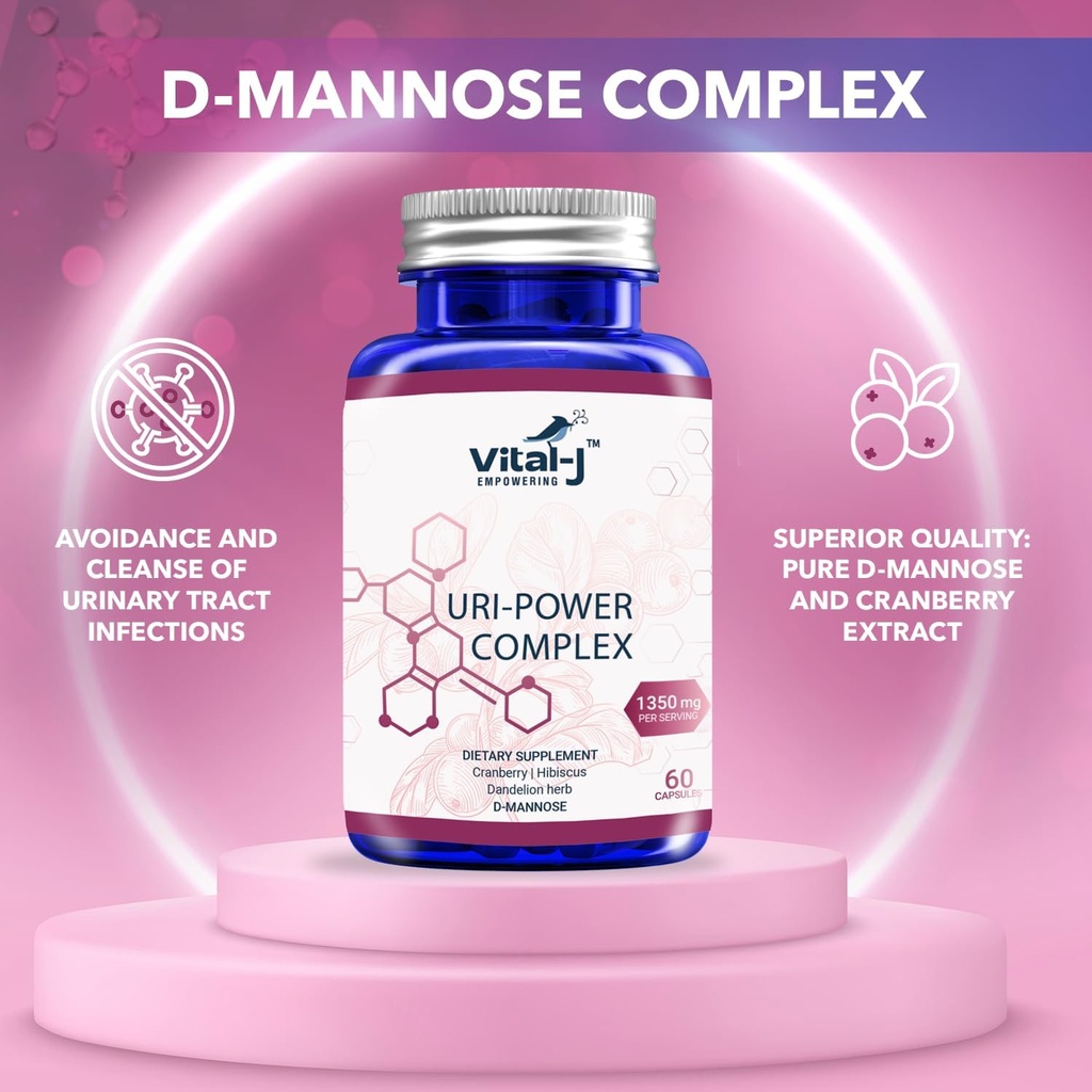4-IN-1 URI POWER COMPLEX 1350mg - 60 日 - D マンノーズ、クランベリー、ハイビスカス、およびタンポピオンハーブ - 自然に膀胱と尿路を浄化 - UTI 回避パックのための特別アプローチ 2