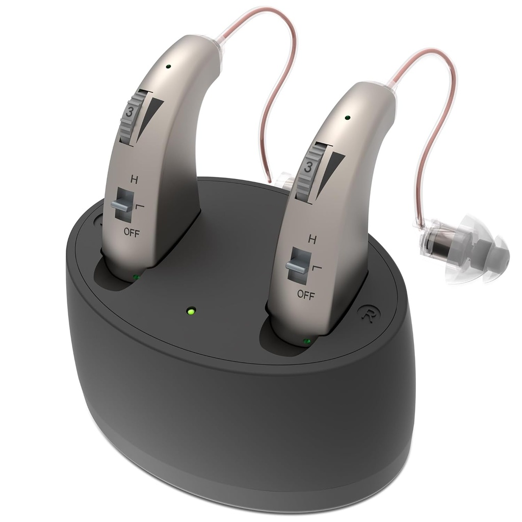 補聴器、ノイズキャンセリング付き高齢者向け充電式OTC補聴器、聴覚損失のためのデジタル補聴器、シニアプレミアムコンフォートデザインと超ロングバッテリー寿命のアンプを隠す
