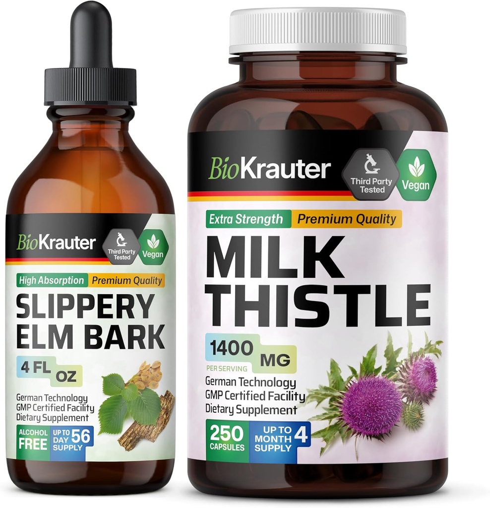 BIO KRAUTER スリッパ エルム チンキ 4 Fl. Oz. & ミルク カプセル 250