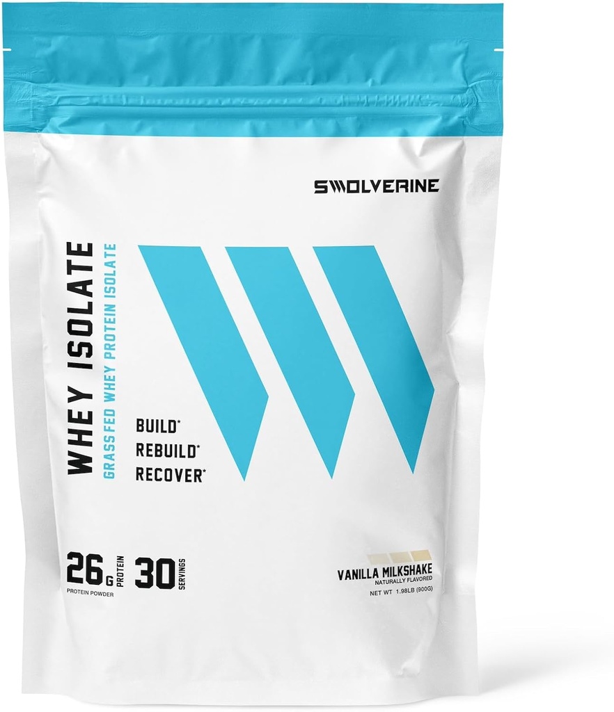 Swolverine Whey Protein Isolate | 26g Protein, Grass-Fed rBGH Free, Non-GMO, Digestive Enzymes(30サービング,バニラミルクセーク)を追加