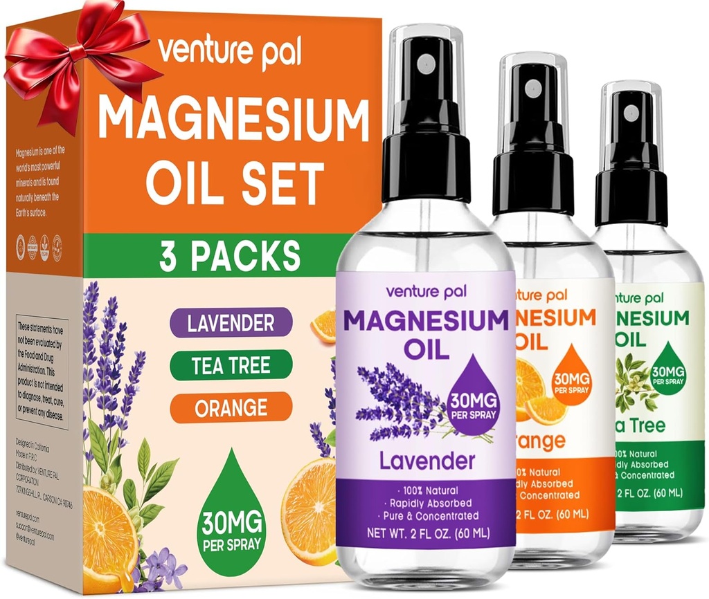 ベンチャー・パル3パックの足のためのTopicalマグネシウムオイルスプレーセット - リラックス、より良い眠り、足と関節のための筋肉の軽減、健康な髪と肌のための理想的な贈り物。 速い吸収、非Greasy