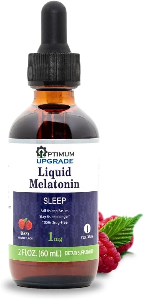 OU Melatonin 液体スリープエイド 1mg | 2 fl oz (60 mL) | ベリー ナチュラル フレーバー | 薬用無料・ベジタリアン サプリメント | 秋の眠り より速く、眠る 長期滞在