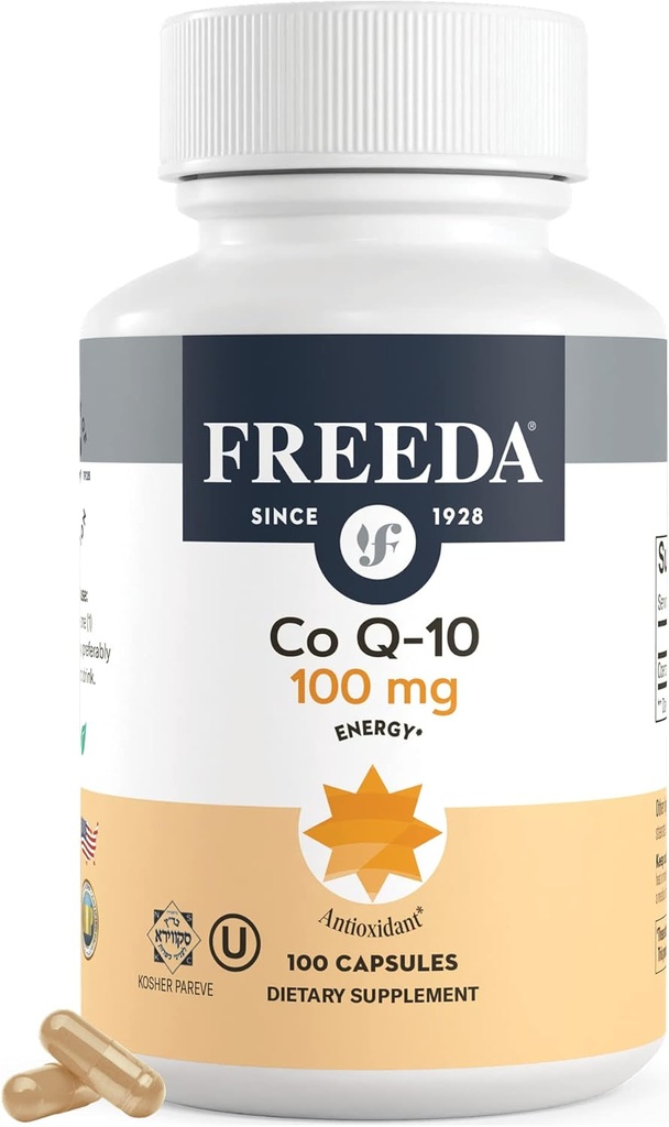 FREEDA CoQ10 100mg - 心臓の健康、血圧サポート、経口ガム健康、および健康な老化のためのコザール補酵素Q10サプリメント - 純粋なCoQ10カプセル、100カウント