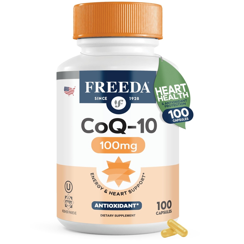 FREEDA CoQ10 100mg - 心臓の健康、血圧サポート、経口ガム健康、および健康な老化のためのコザール補酵素Q10サプリメント - 純粋なCoQ10カプセル、100カウント