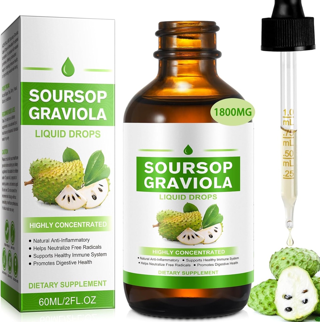 Soursop Graviolaの液体の低下の有機1800のmgの細胞サポートのための自然なSoursopのビターの液体の葉のエキス、よい生きている及び提供の酸化防止サポート、草の商品、Boosting免疫の健康