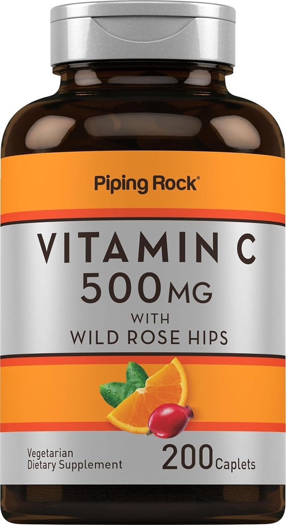 ピッピングロックビタミンC | 500mg | 200カプレット | ローズヒップ | ベジタリアン・ノンGMO・グルテンフリー対応サプリメント