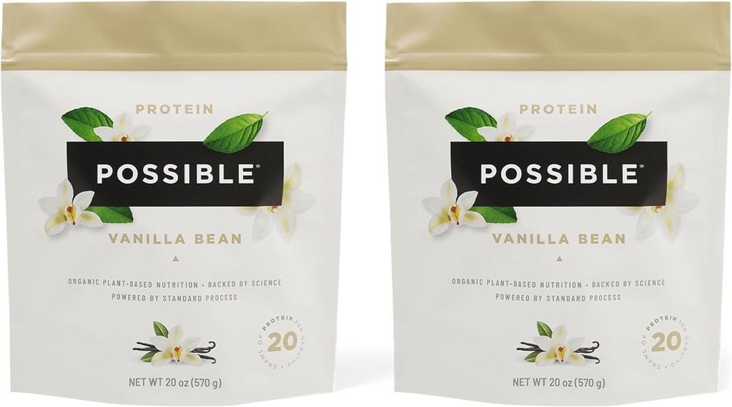 タンパク質粉末バニラビーンズ - ビーガンの20g、植物ベースのタンパク質ミックス - 非GMO、非乳製品、グルテンフリー - BCAAの3.5g - 9エッセンシャルアミノ酸 - 30日間供給 - 2バッグ、30サービング