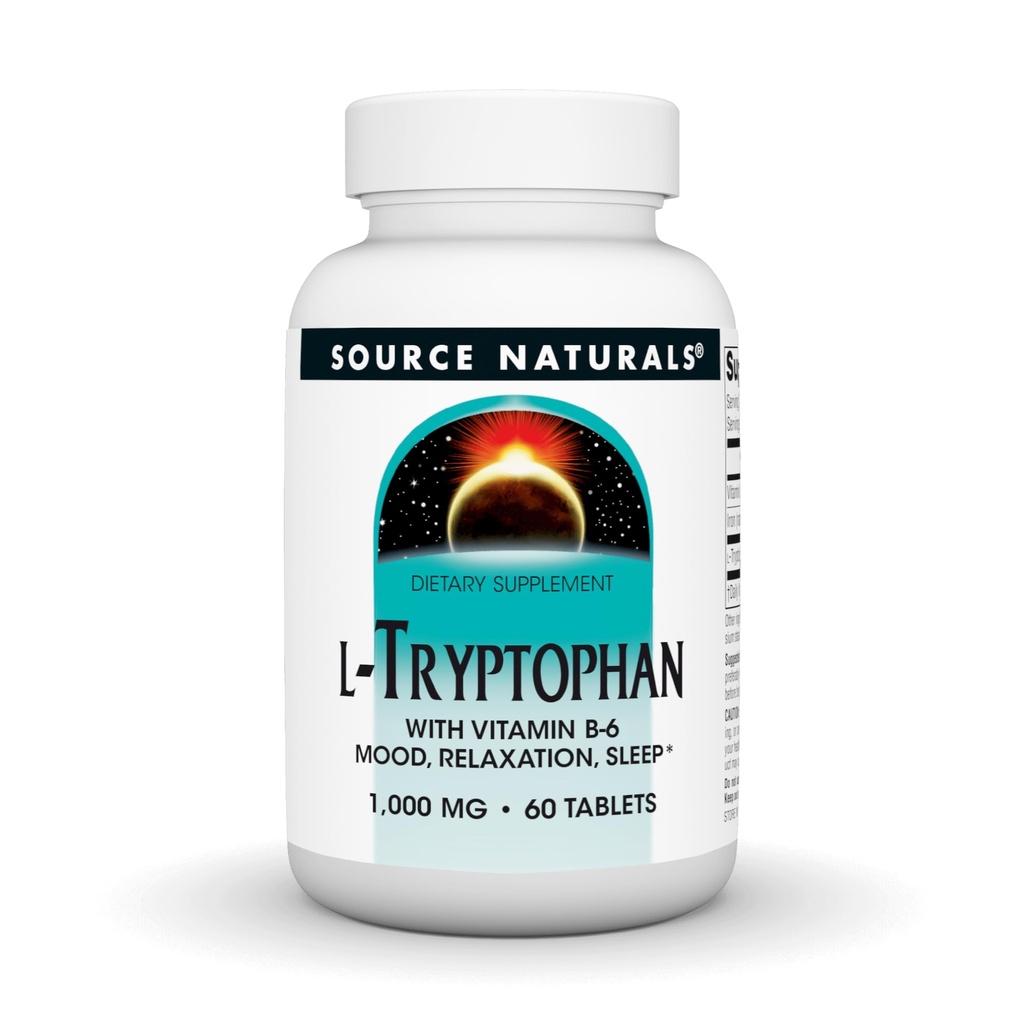 源の自然なビタミンB-6のL-Tryptophan -サポート気分、弛緩および眠り- 1000mg - 60のタブレット