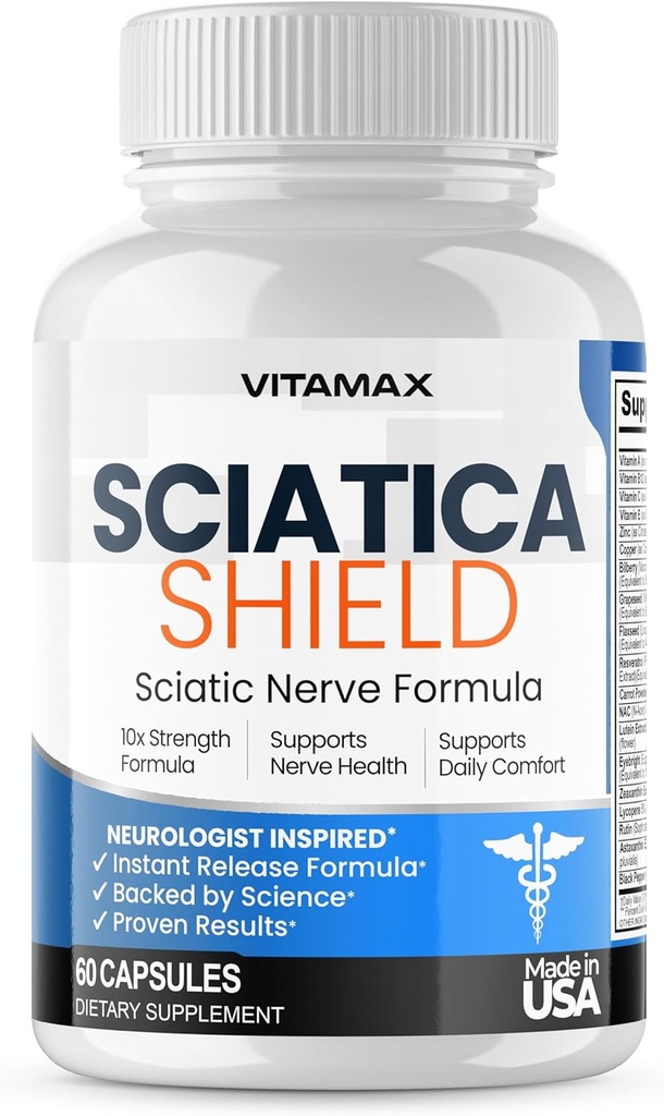 Sciatic Nerve Health Support Supplement – 10x Formula Alpha Lipoic Acid Folic Acid, Turmeric, Glucosamine, MSM, Vitamin B Complex - Made in USA – 60ct