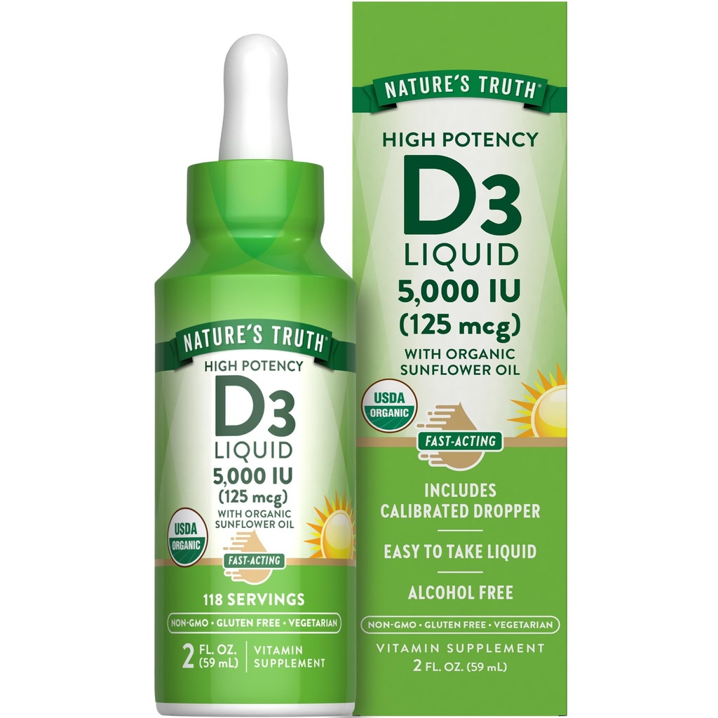 自然の真理ビタミンD3液 | 5000 IU | 2 fl oz | 非GMOとグルテンフリーのサプリメント