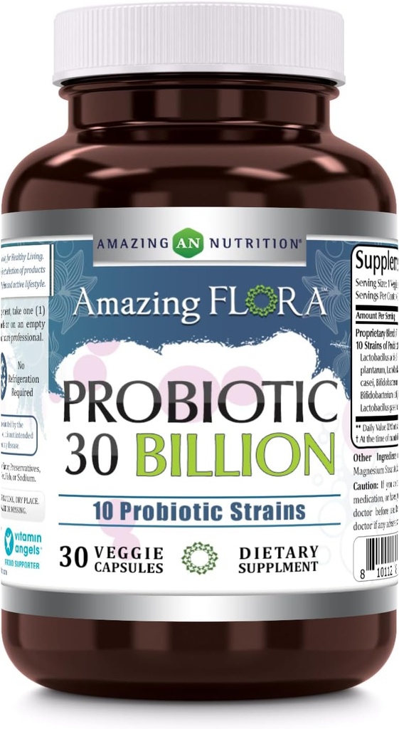 アメイジング・フローラ プロバイオティクス 10 ベスト・プロバイオティックス・ストレーナー | 30 Billion | Veggie Capsule Supplement | Non-GMO | Gluten Free | アメリカ製(1パック30個)