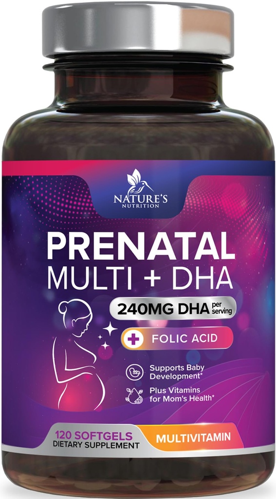 葉酸&DHA、葉酸&オメガ3による胎児のビタミン、女性、ビタミンA、C、D、B6、B12、および鉄、妊娠中のサプリメント - 120 Softgels