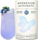 マグネシウム グリシナートパウダー 200mg | 有機バタフライ ピーフラワーによる高吸収性キレートビ糖蜜 | ストレスリリーフ・カルム・スリープ | 8.6 oz, 60 サービング