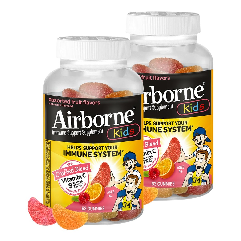 Airborneは500mgのビタミンCのグミ、強力な酸化防止剤VIT C及びE - 63のグミ、分類されたフルーツの味の子供の免疫サポート亜鉛グミをからかいます(2)