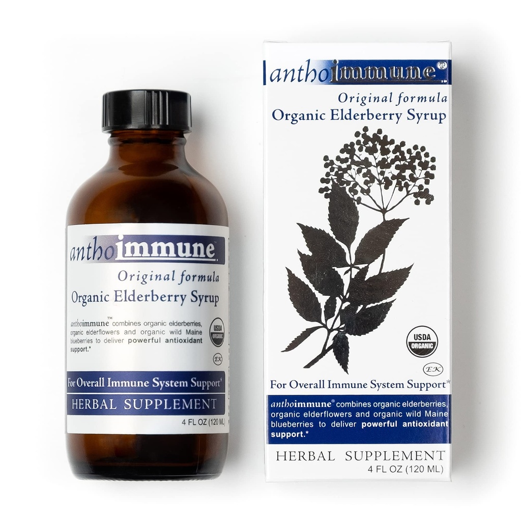 オーガニックエルダーベリーシロップ - Anthoimmune - 大人と子供のための免疫サポートサプリメント - USDA Organic、超プレミアムブラックエルダーベリーフォーミュラ(4オンス)24サービング