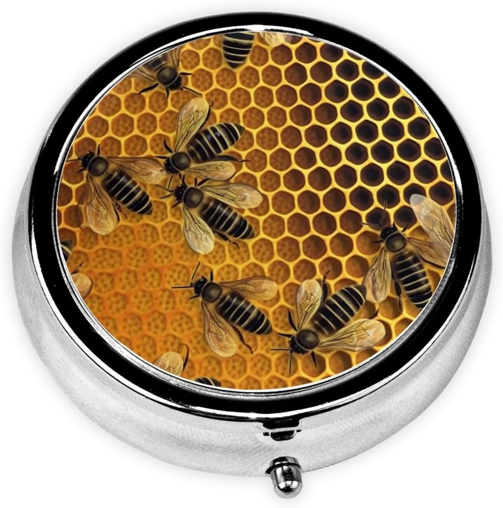 ヘイブ・ピル箱の金属の円形の小さい丸薬の場合のかわいい3 Compartmentの丸薬のオルガナイザーの携帯用旅行Pillboxの毎日の薬の補足のビタミンのための小型丸薬の容器のホールダーの蜂