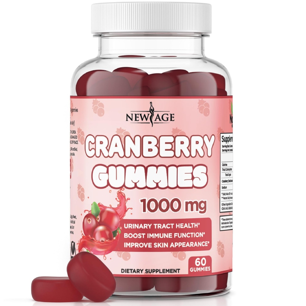 ニューエイジクランベリーグミー尿路の健康ガミー1000mg - サポート膀胱、腎臓、UTI - ベジタリアン(クランベリー60グミー)