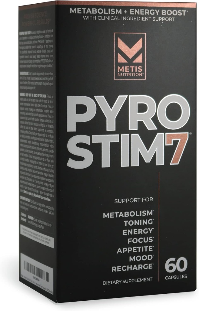 Pyro Stim 7メタボリズムブースターの脂肪質の損失サポート エネルギーブースト - 焦点、食欲制御、筋肉トーニングおよび気分制御のためのティークリンと1日1回Thermogenic (60カプセル)