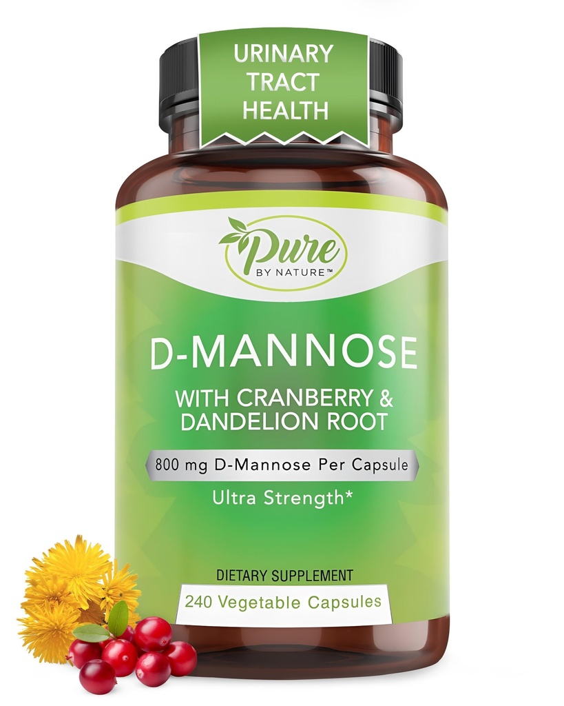 純粋で自然600mg D-Mannoseビーガンカプセルクランベリー&タンポ抽出物、尿路の健康サポート、フラッシュ不純物、デトックスボディ、240カウント