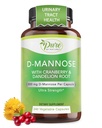 純粋で自然600mg D-Mannoseビーガンカプセルクランベリー&タンポ抽出物、尿路の健康サポート、フラッシュ不純物、デトックスボディ、240カウント