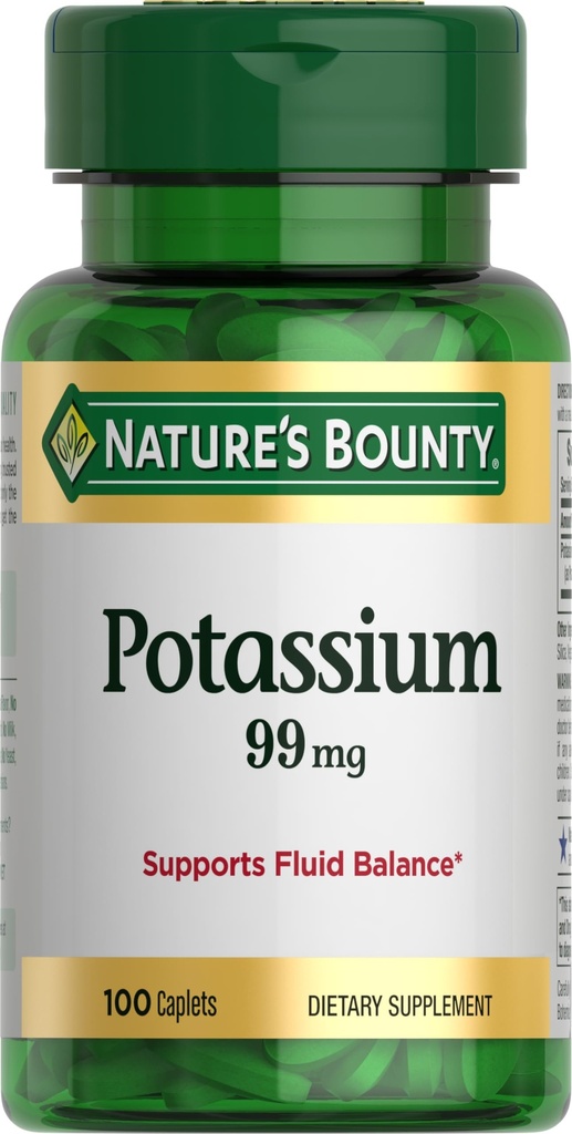 Nature's Bounty Potassium 99mgは、通常の心臓機能に関与する流体バランスと筋肉活動をサポートし、カリウムグルコネートの栄養補助食品、グルテンフリー、一日1、100ベジタリアンカプレット