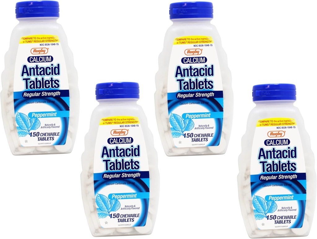 ラグビーカリウム炭酸塩500mgのAntacidはペパーミント、規則的なstrengh、150のChewableタブレット- 4パックを錠剤にします
